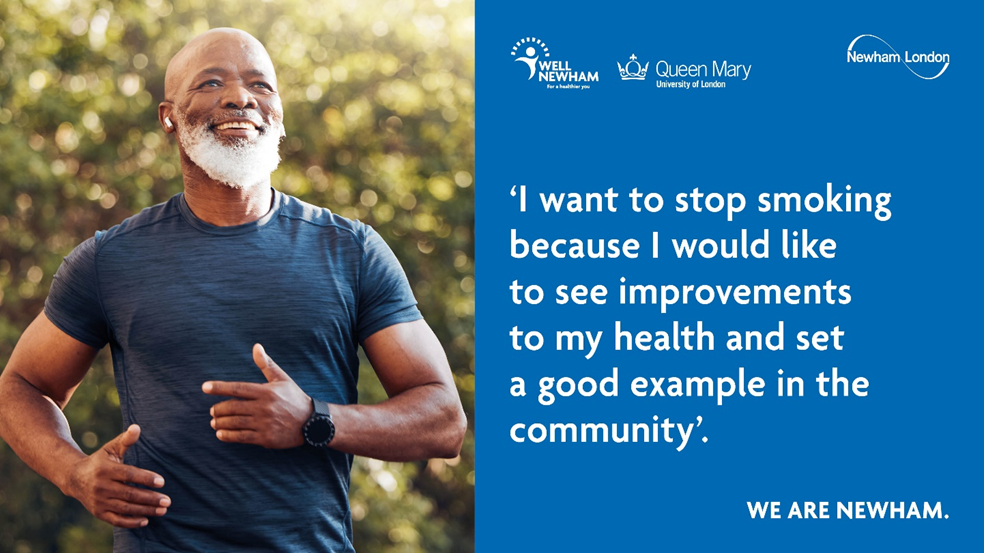 A man jogging with a quit smoking quote