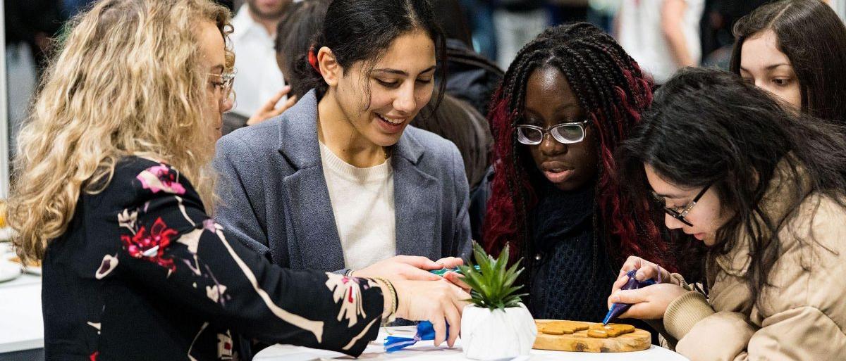 A group of young girls at a job fair