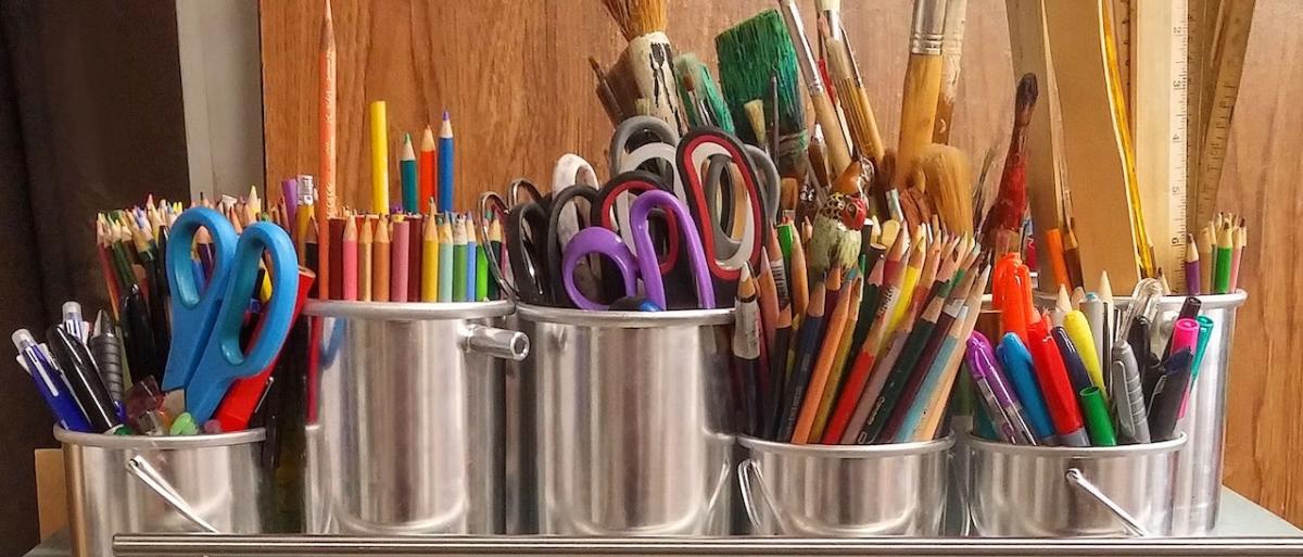 Pots of colourful stationary