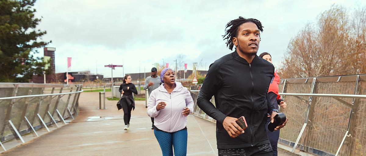 A group of people jogging 